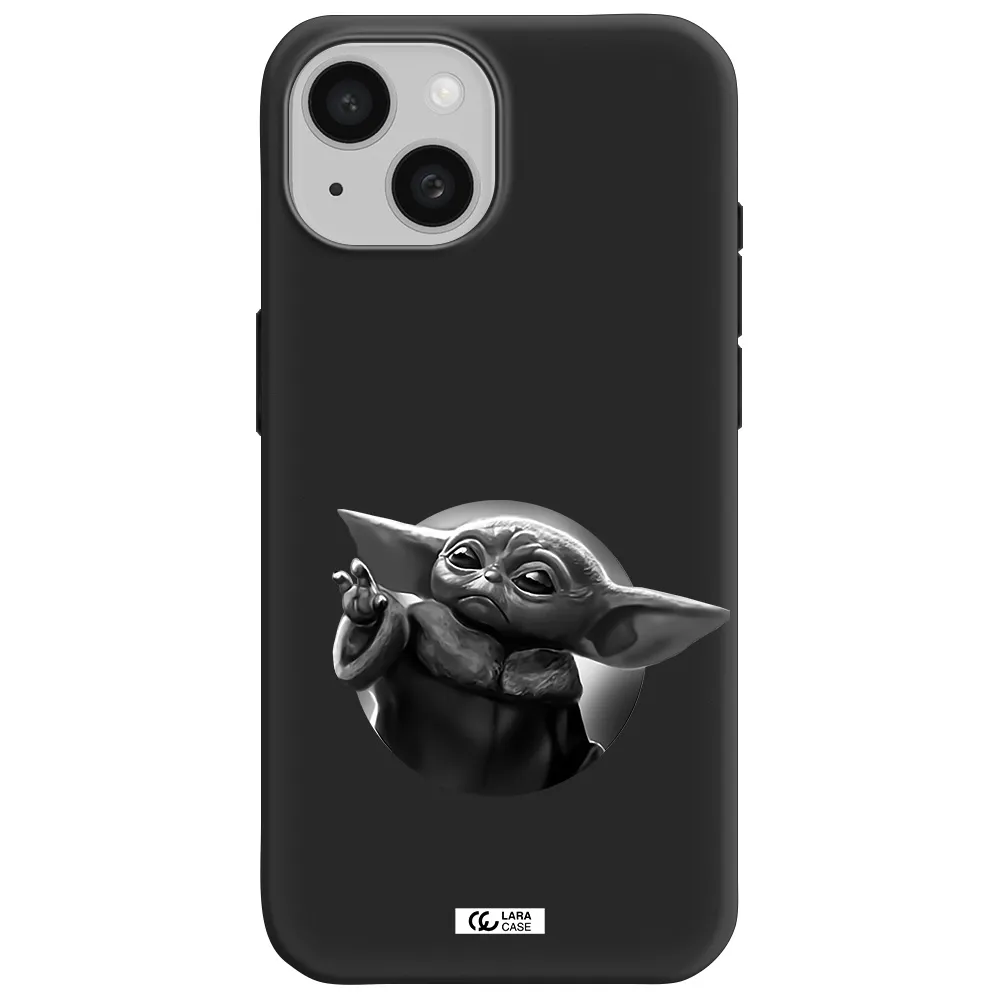 a black and white image of a baby yoda Apple iPhone 15 Silicone black Case