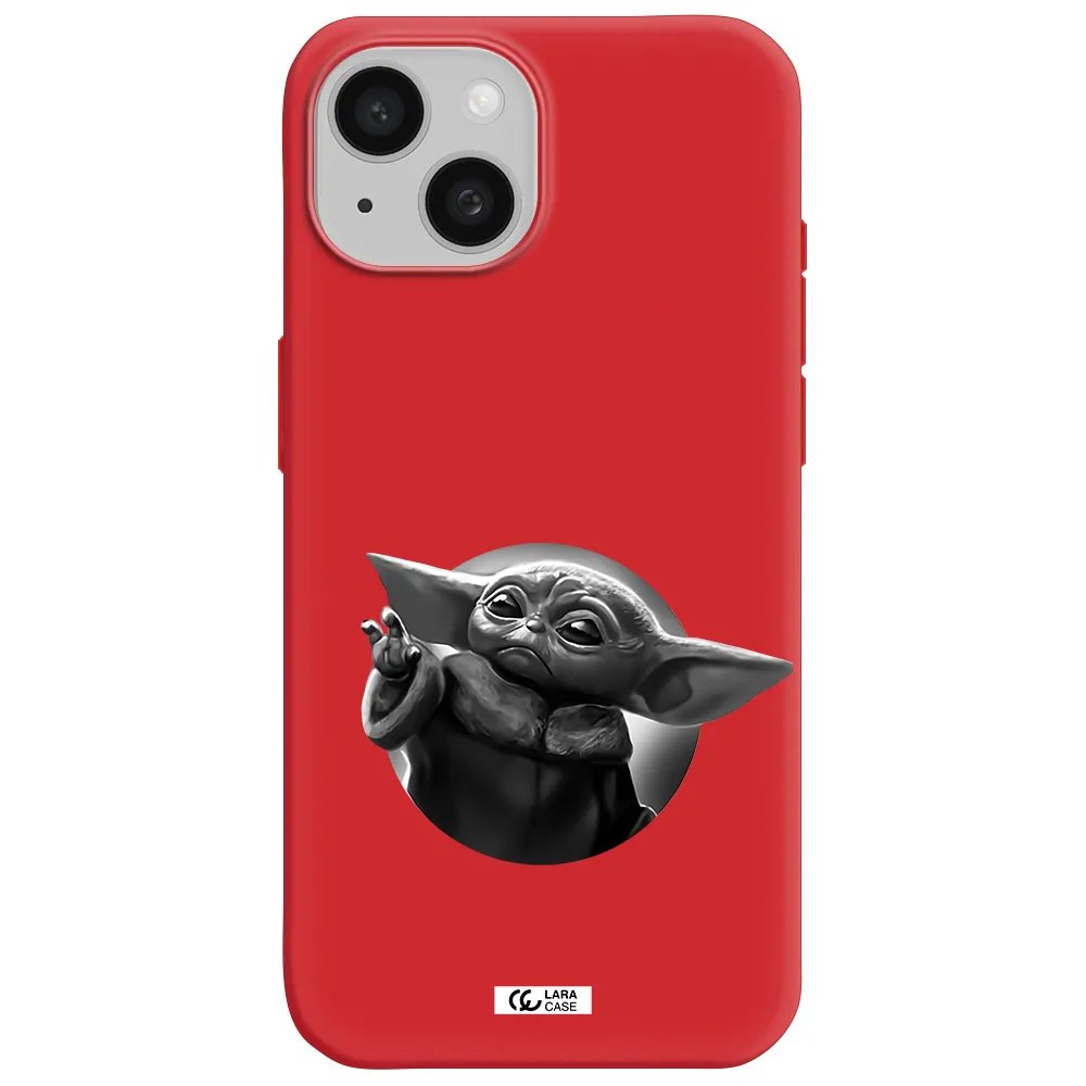 A Black And White Image Of A Baby Yoda Apple Iphone 15 Silicone Imperial Red Case