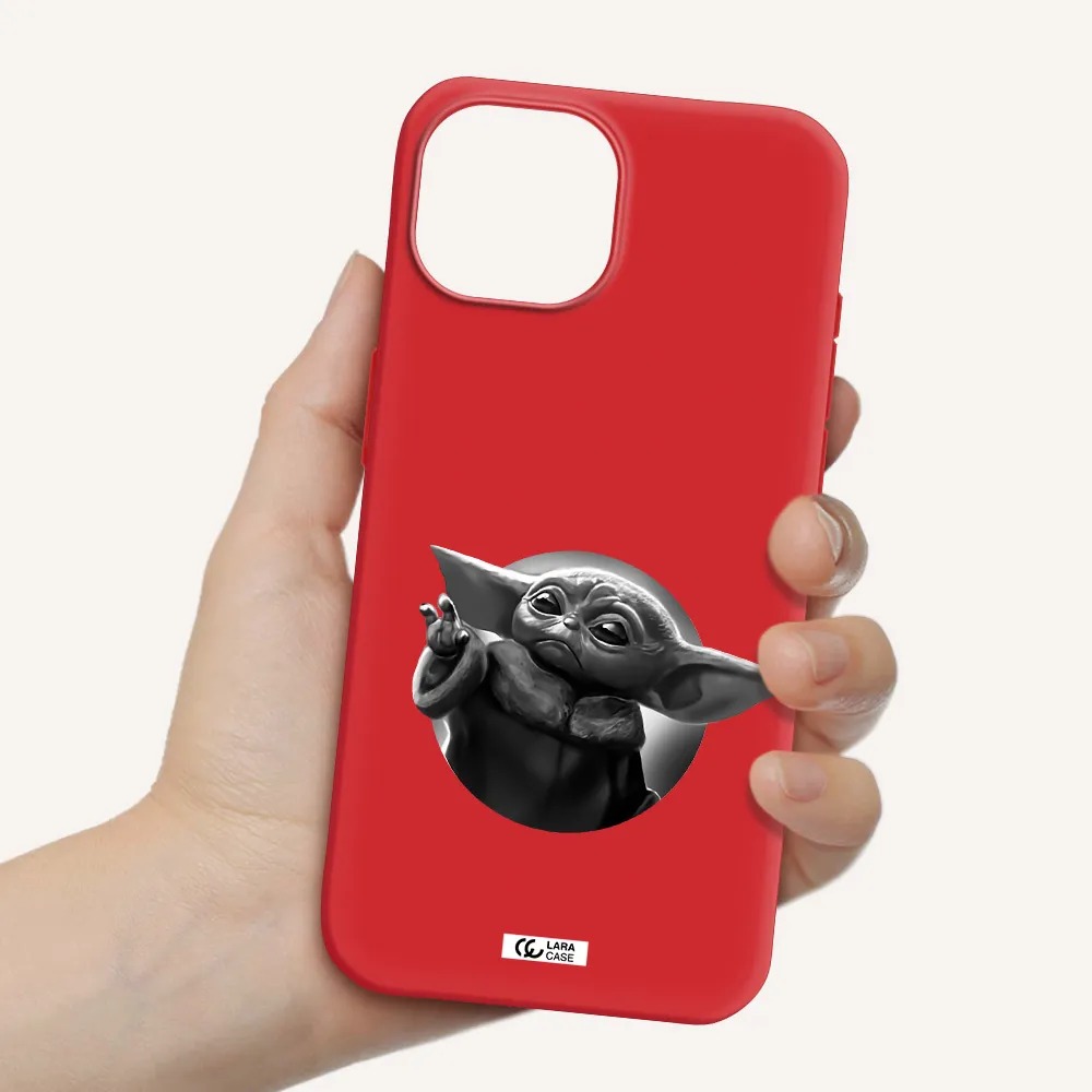 A Black And White Image Of A Baby Yoda Apple Iphone 15 Silicone Imperial Red Case