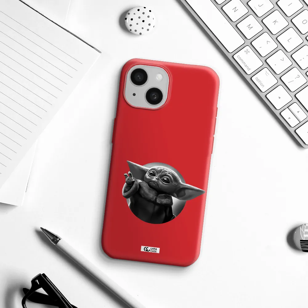 A Black And White Image Of A Baby Yoda Apple Iphone 15 Silicone Imperial Red Case