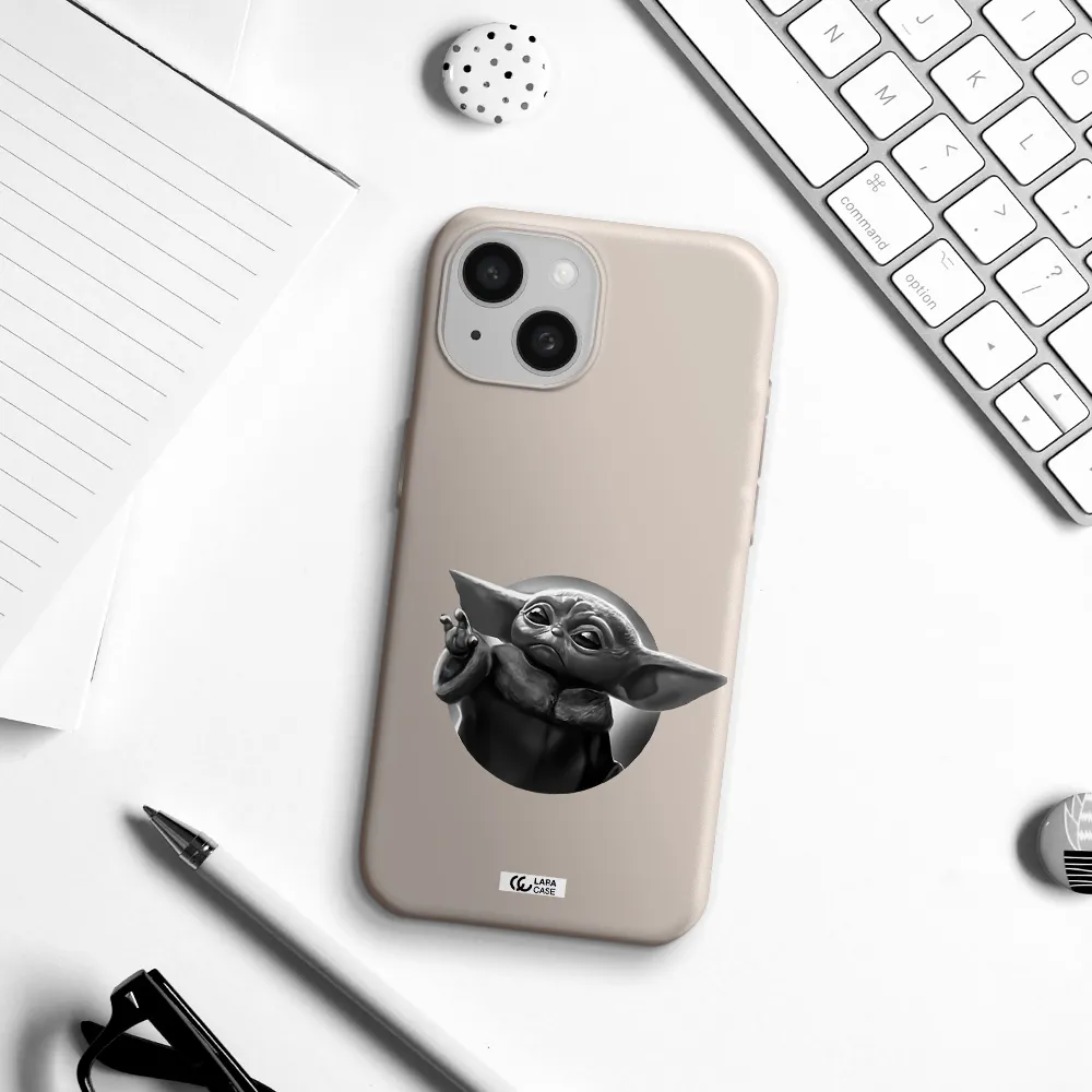 a black and white image of a baby yoda Apple iPhone 15 Silicone Stone Case