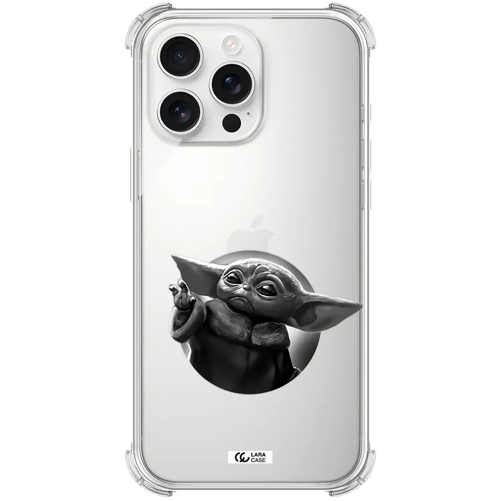 A Black And White Image Of A Baby Yoda Apple Iphone 16 Pro Max Clear Pc Case
