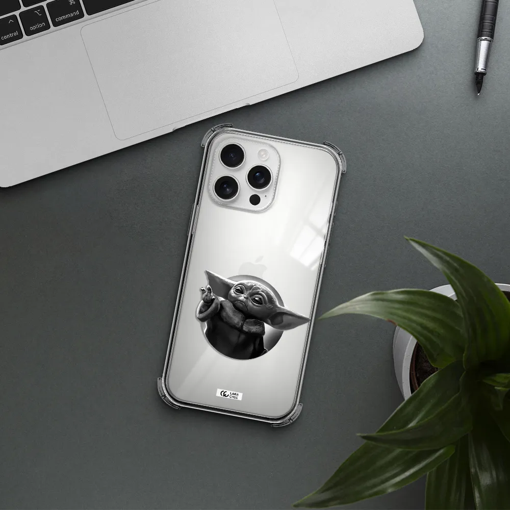 A Black And White Image Of A Baby Yoda Apple Iphone 16 Pro Max Clear Pc Case