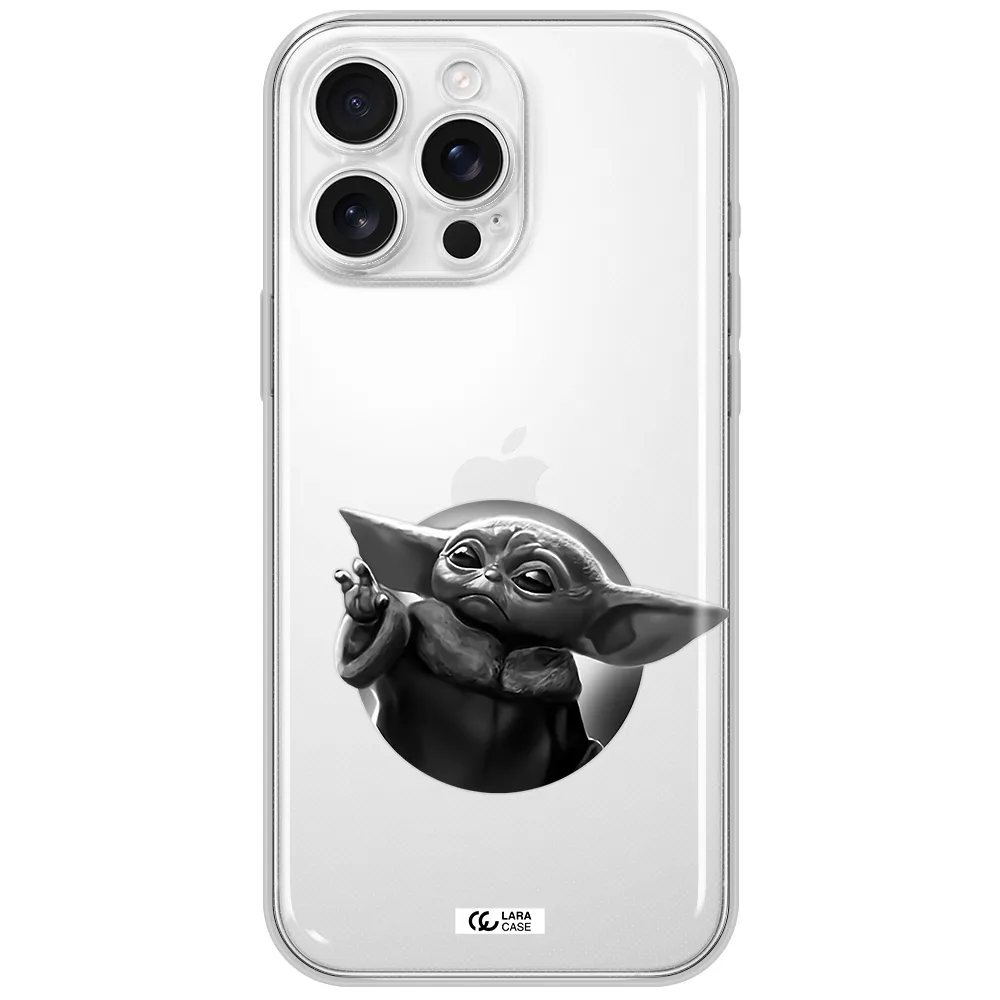 A Black And White Image Of A Baby Yoda Apple Iphone 16 Pro Max Clear Tpu Case