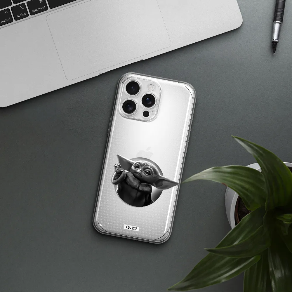 A Black And White Image Of A Baby Yoda Apple Iphone 16 Pro Max Clear Tpu Case