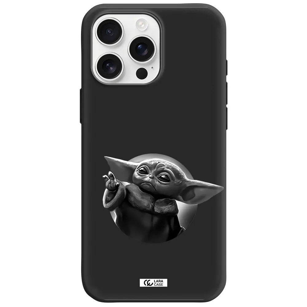 A Black And White Image Of A Baby Yoda Apple Iphone 16 Pro Max Silicone Black Case