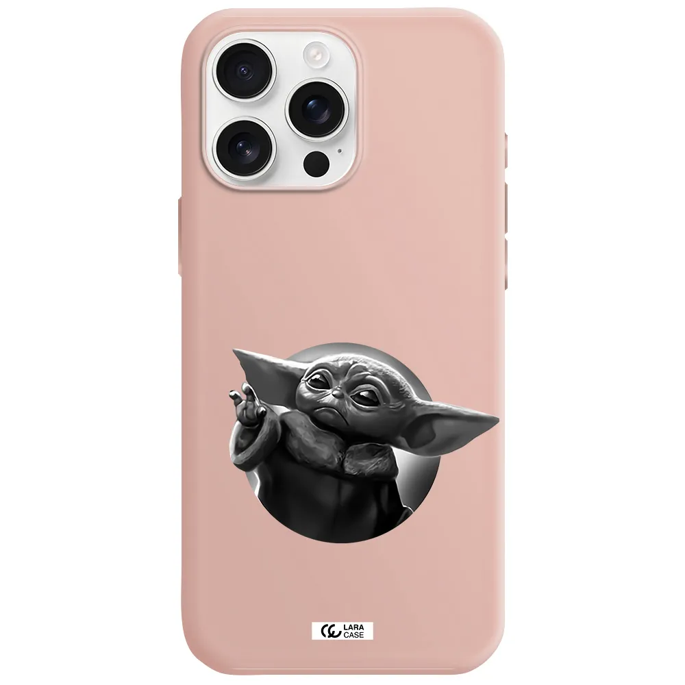A Black And White Image Of A Baby Yoda Apple Iphone 16 Pro Max Silicone Pastel Pink Case