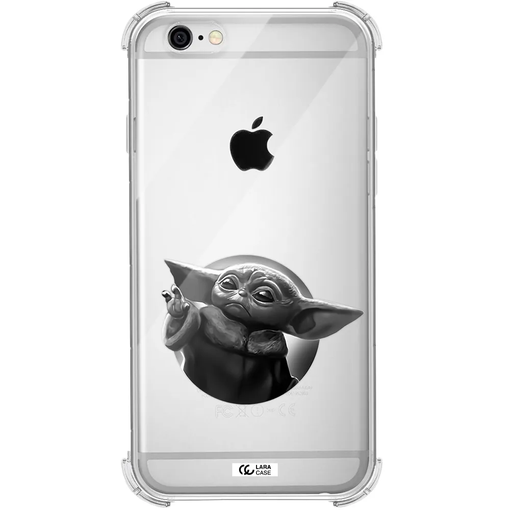 a black and white image of a baby yoda Apple iPhone 6 Clear PC Case