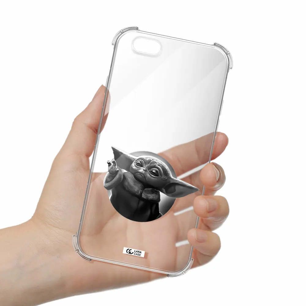 a black and white image of a baby yoda Apple iPhone 6 Clear PC Case