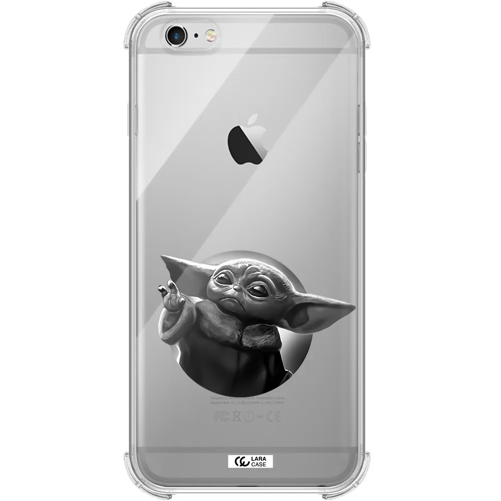 a black and white image of a baby yoda Apple iPhone 6 plus Clear PC Case