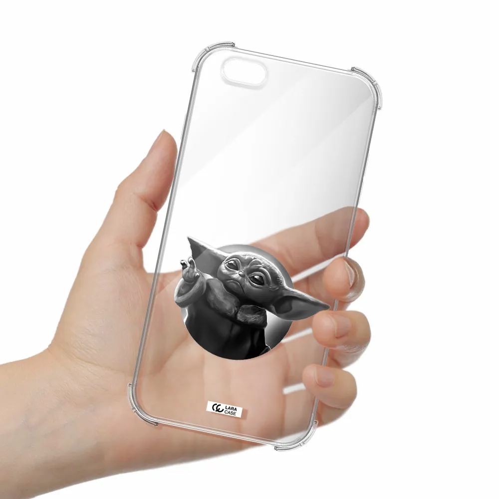 a black and white image of a baby yoda Apple iPhone 6 plus Clear PC Case