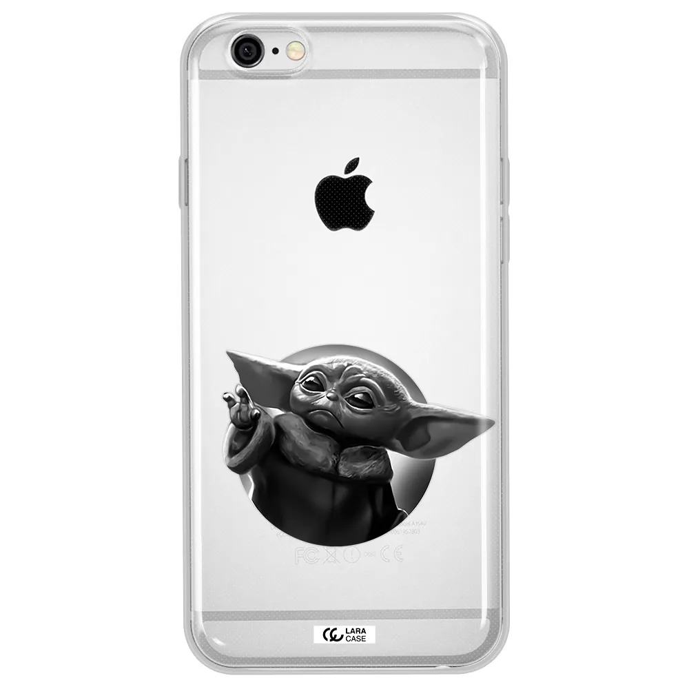a black and white image of a baby yoda Apple iPhone 6 plus Clear TPU Case