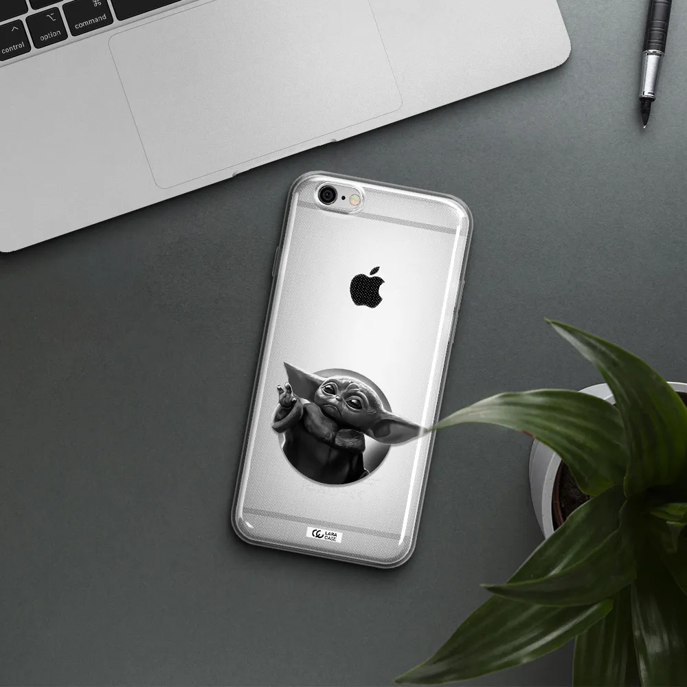 a black and white image of a baby yoda Apple iPhone 6 plus Clear TPU Case