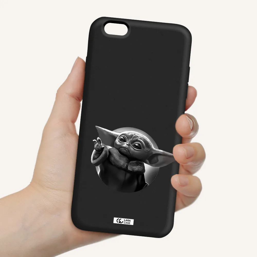 a black and white image of a baby yoda Apple iPhone 6 plus Silicone black Case