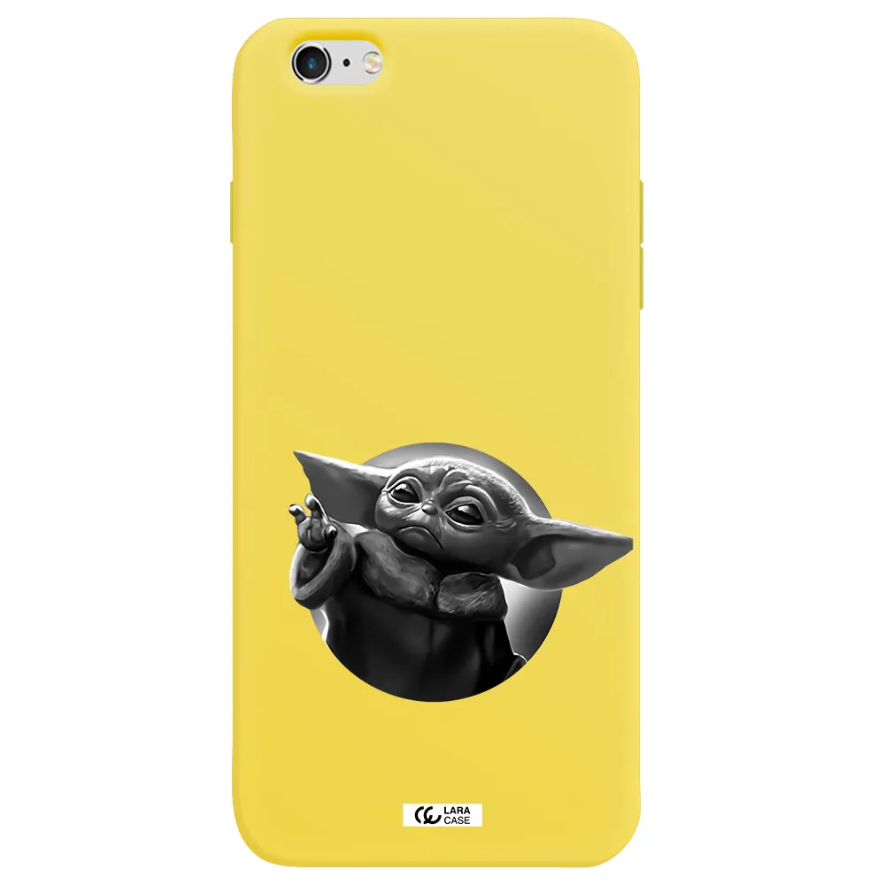 a black and white image of a baby yoda Apple iPhone 6 plus Silicone canary yellow Case