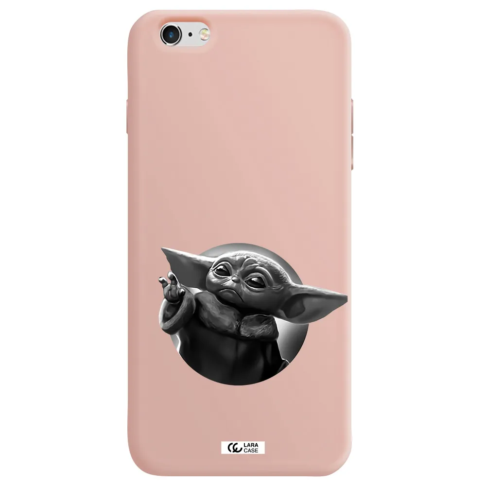 a black and white image of a baby yoda Apple iPhone 6 plus Silicone pastel pink Case
