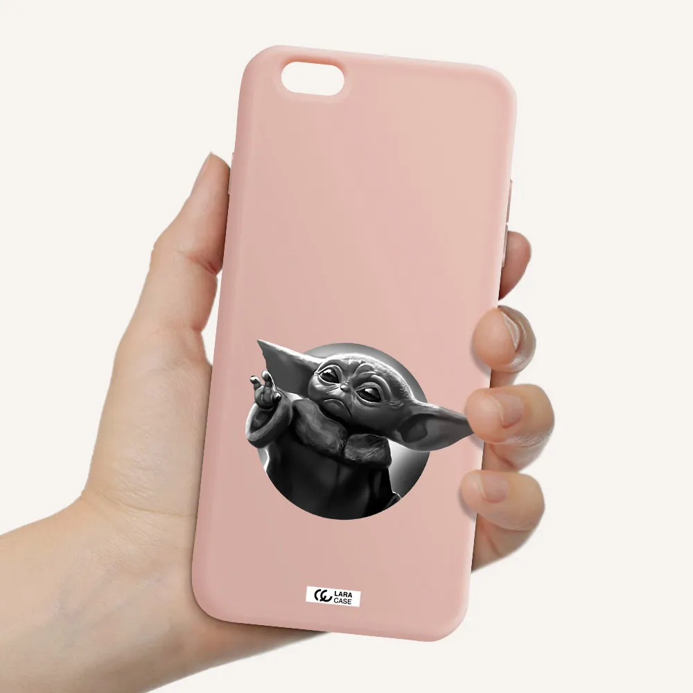 a black and white image of a baby yoda Apple iPhone 6 plus Silicone pastel pink Case