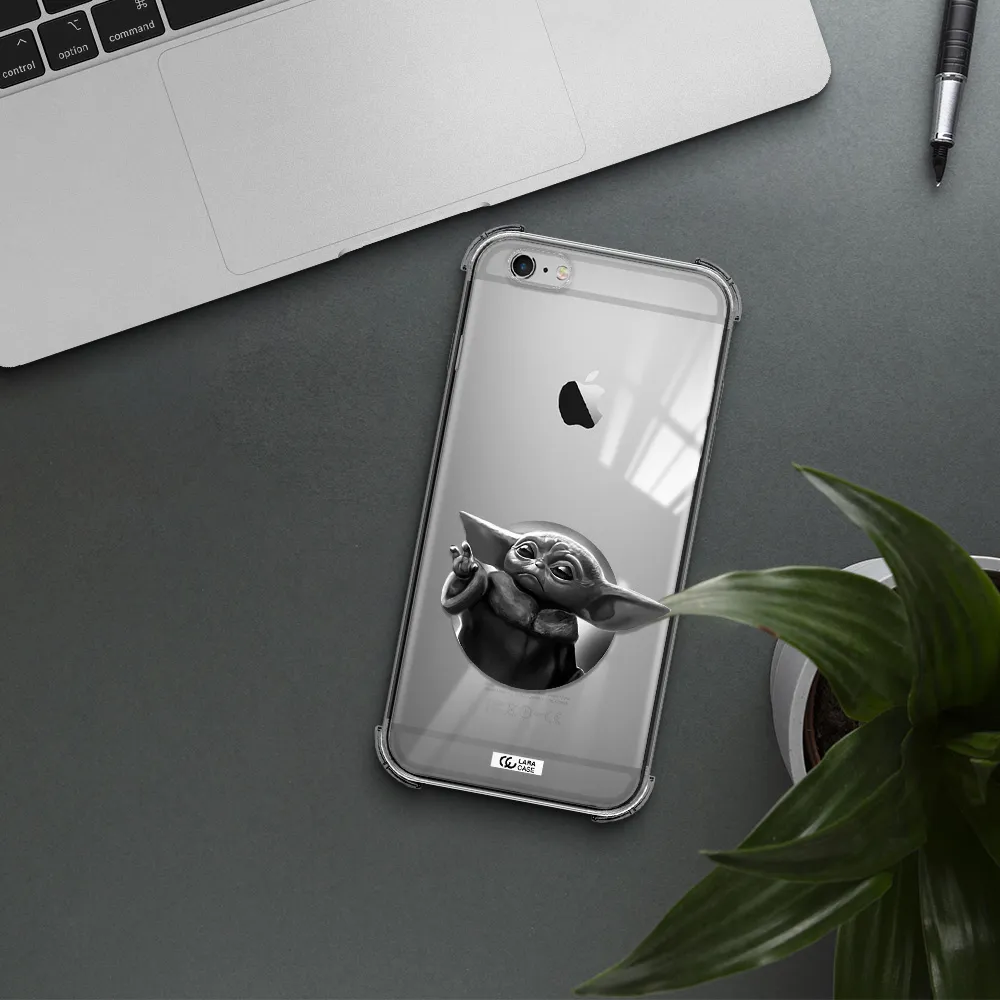 a black and white image of a baby yoda Apple iPhone 6 s plus Clear PC Case