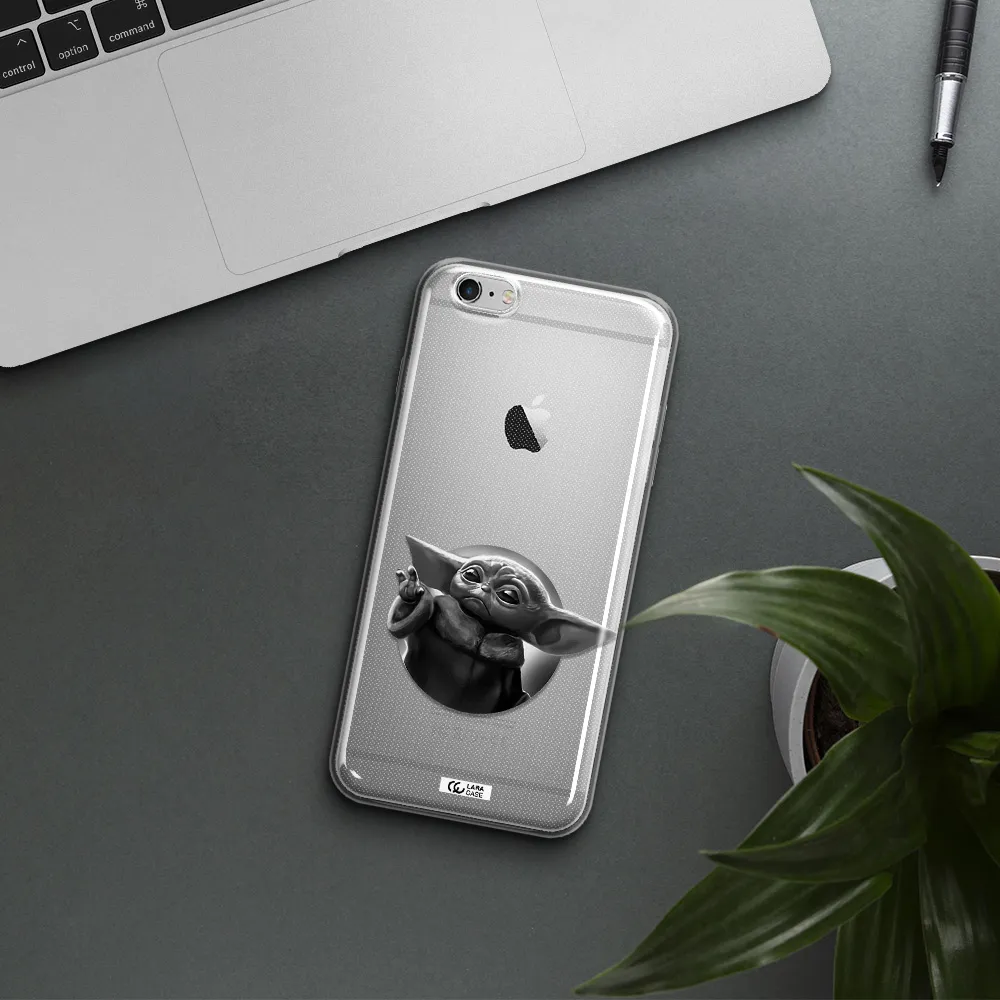 a black and white image of a baby yoda Apple iPhone 6 s plus Clear TPU Case