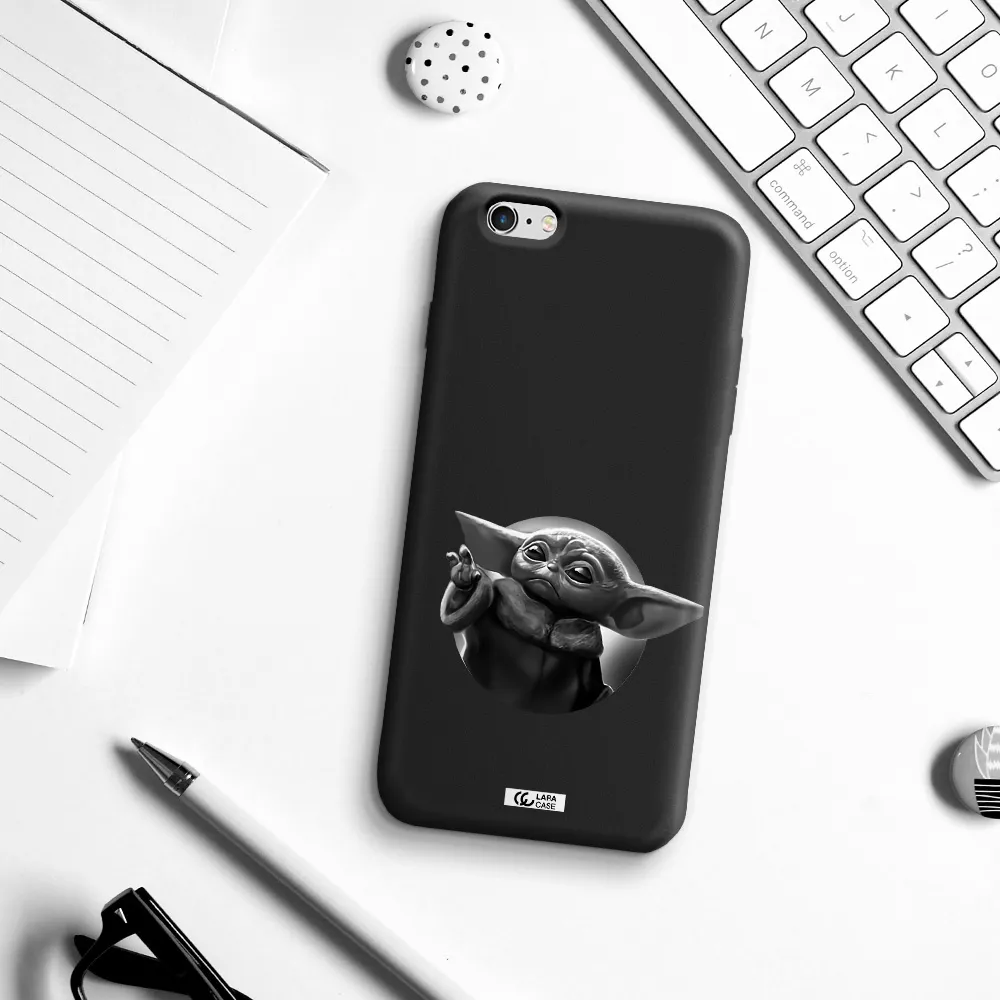 a black and white image of a baby yoda Apple iPhone 6 s plus Silicone black Case