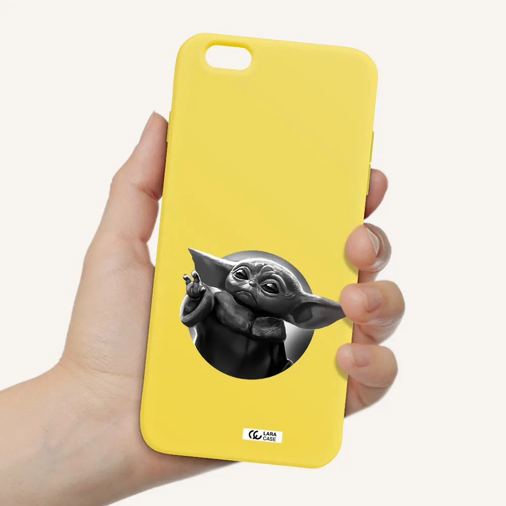 a black and white image of a baby yoda Apple iPhone 6 s plus Silicone canary yellow Case