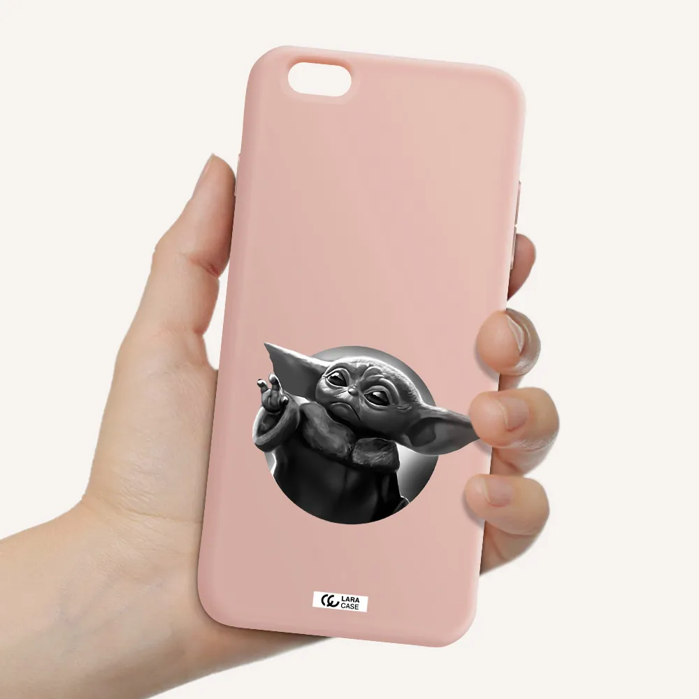 a black and white image of a baby yoda Apple iPhone 6 s plus Silicone pastel pink Case