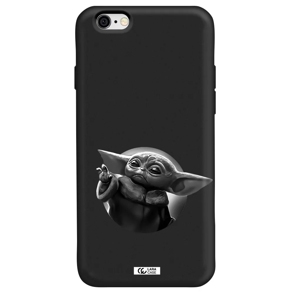 a black and white image of a baby yoda Apple iPhone 6 Silicone black Case