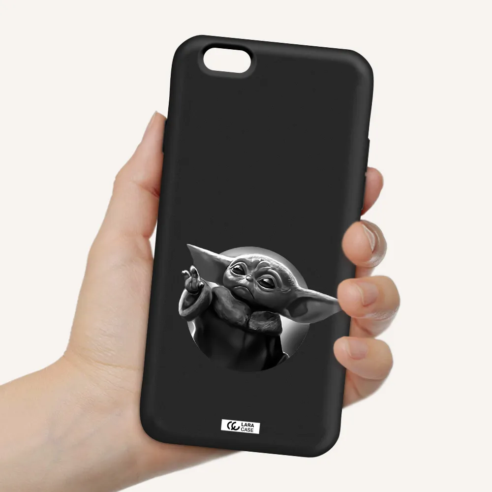 a black and white image of a baby yoda Apple iPhone 6 Silicone black Case