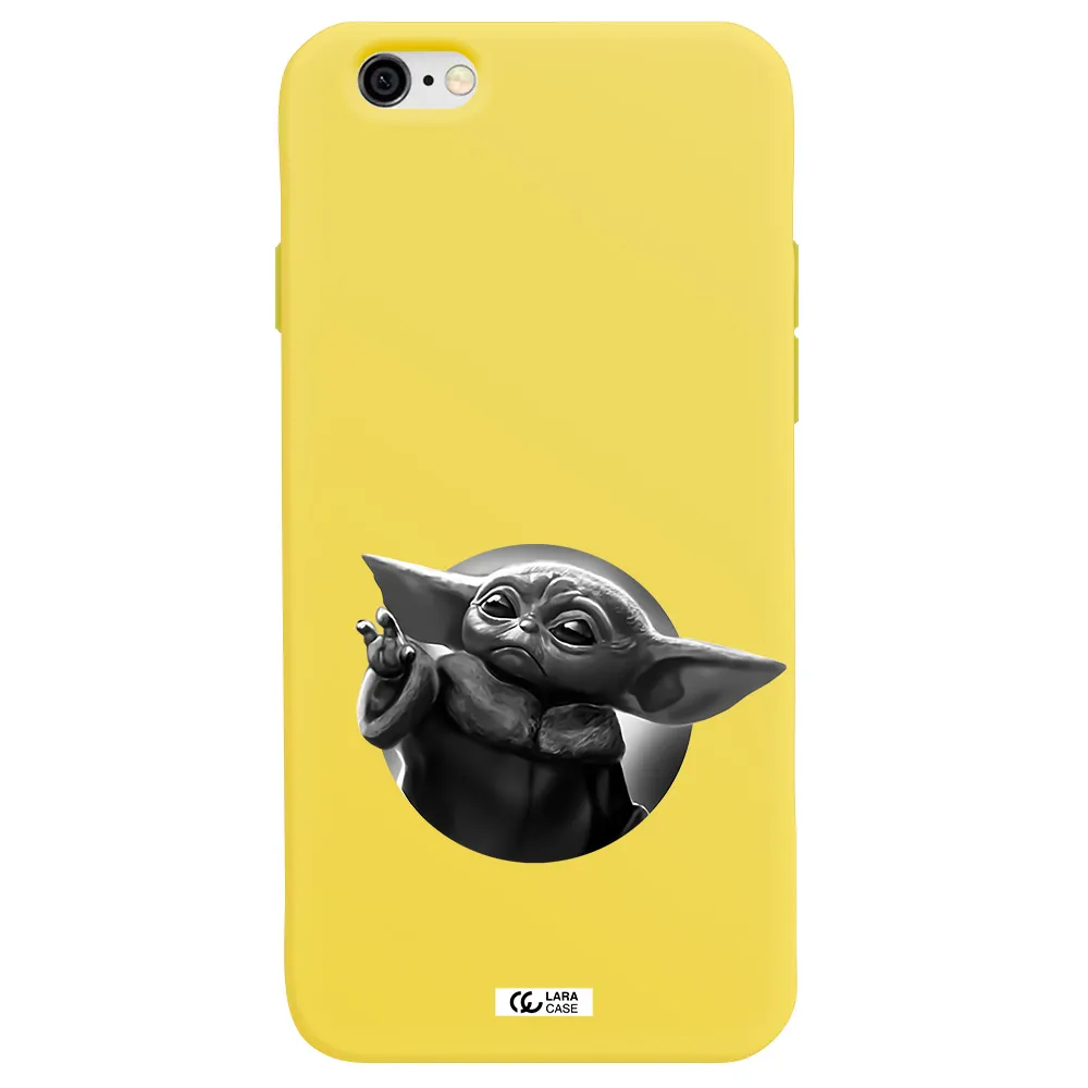 a black and white image of a baby yoda Apple iPhone 6 Silicone canary yellow Case
