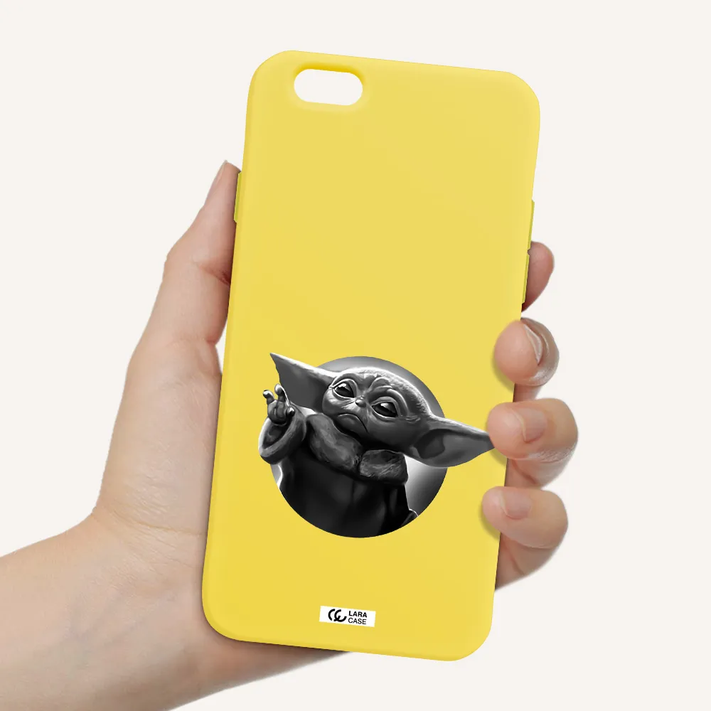 a black and white image of a baby yoda Apple iPhone 6 Silicone canary yellow Case