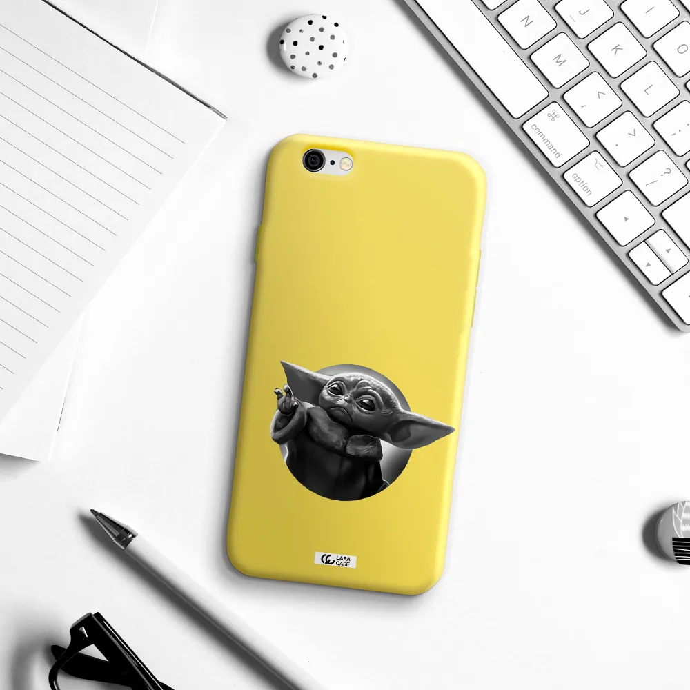 a black and white image of a baby yoda Apple iPhone 6 Silicone canary yellow Case