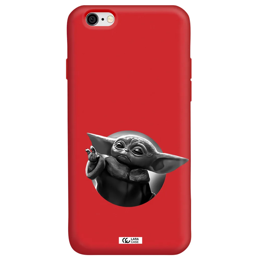 a black and white image of a baby yoda Apple iPhone 6 Silicone Imperial Red Case