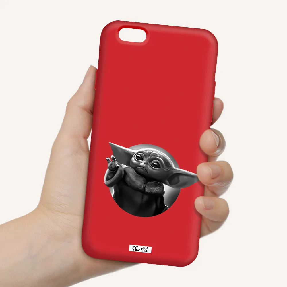 a black and white image of a baby yoda Apple iPhone 6 Silicone Imperial Red Case