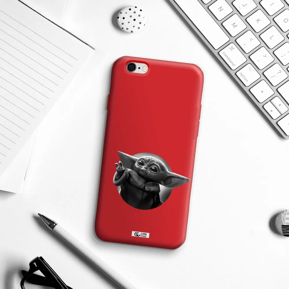 a black and white image of a baby yoda Apple iPhone 6 Silicone Imperial Red Case