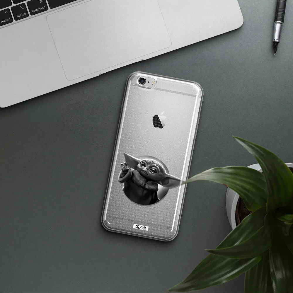 a black and white image of a baby yoda Apple iPhone 6S Clear TPU Case