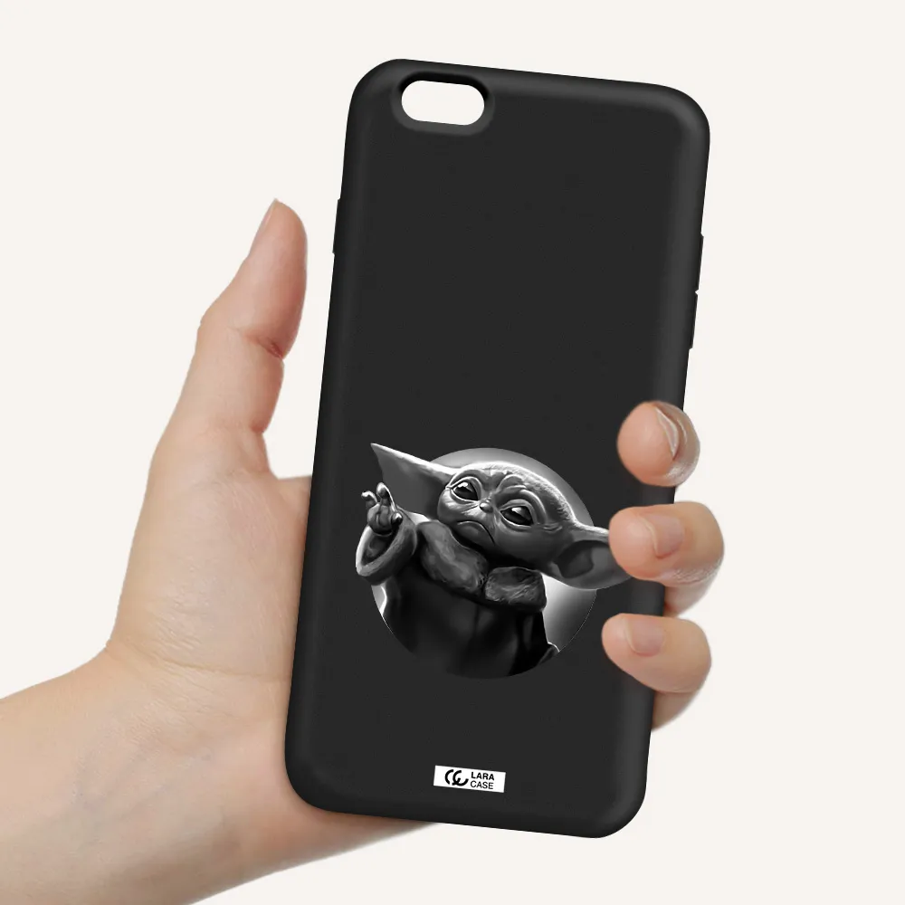 a black and white image of a baby yoda Apple iPhone 6S Silicone black Case