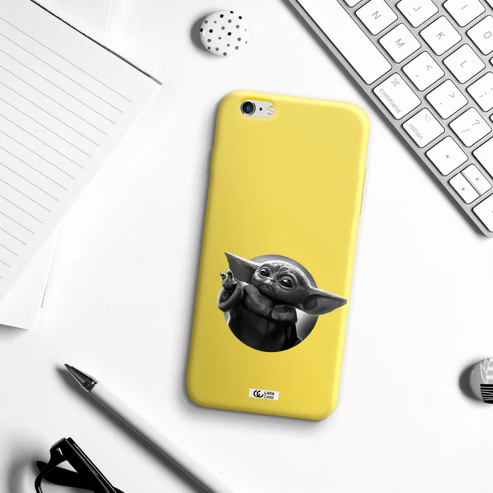 a black and white image of a baby yoda Apple iPhone 6S Silicone canary yellow Case