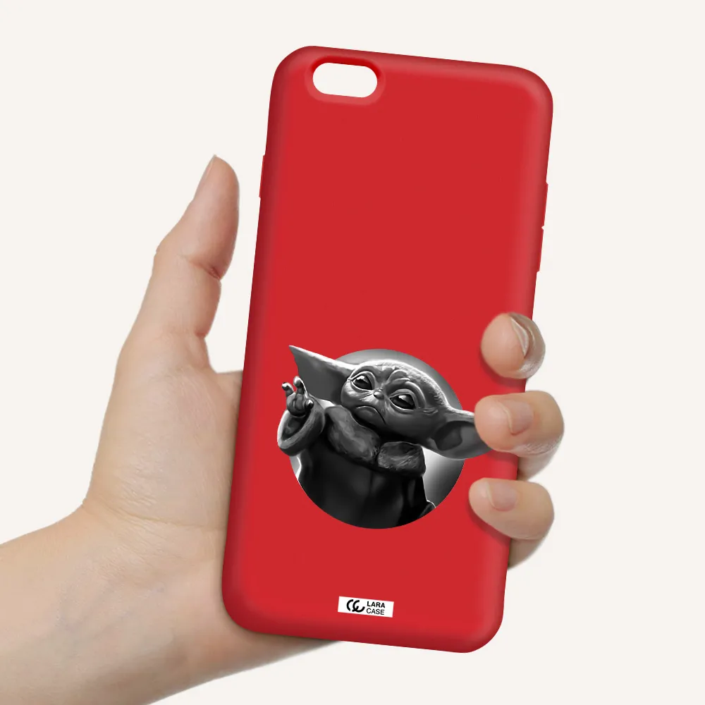 a black and white image of a baby yoda Apple iPhone 6S Silicone Imperial Red Case