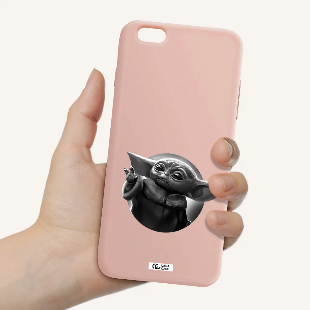 a black and white image of a baby yoda Apple iPhone 6S Silicone pastel pink Case