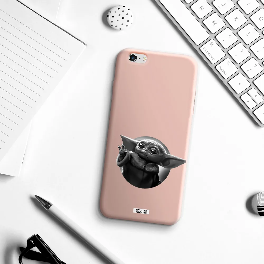 a black and white image of a baby yoda Apple iPhone 6S Silicone pastel pink Case