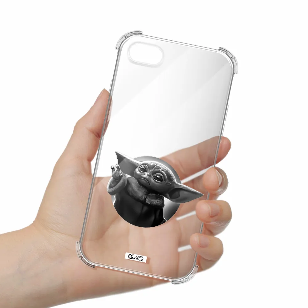 a black and white image of a baby yoda Apple iPhone 7 Clear PC Case