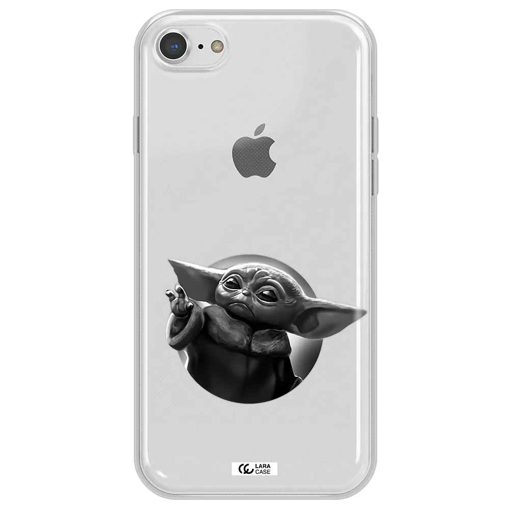 a black and white image of a baby yoda Apple iPhone 7 Clear TPU Case