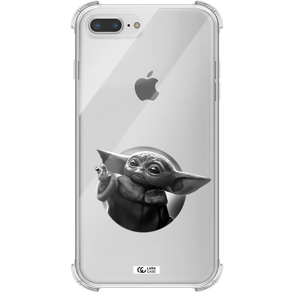 a black and white image of a baby yoda Apple iPhone 7 plus Clear PC Case