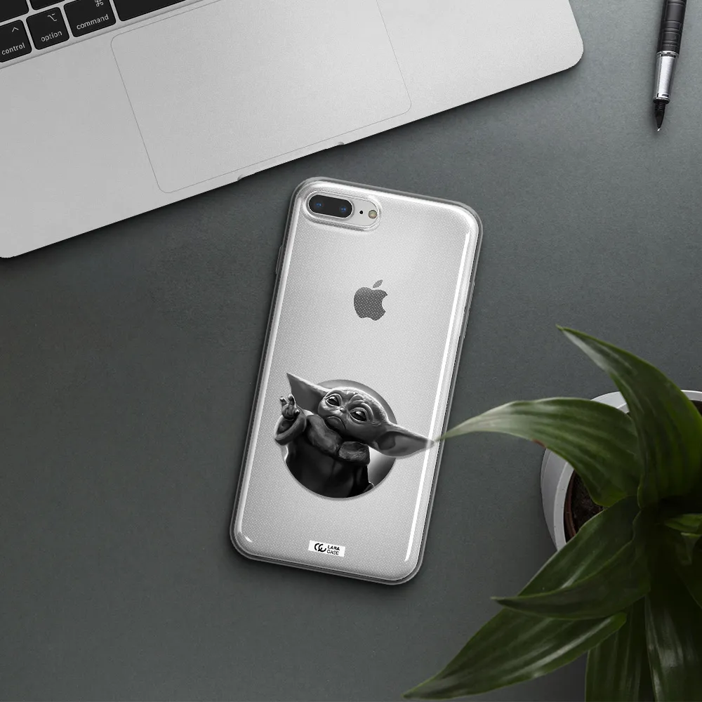 a black and white image of a baby yoda Apple iPhone 7 plus Clear TPU Case