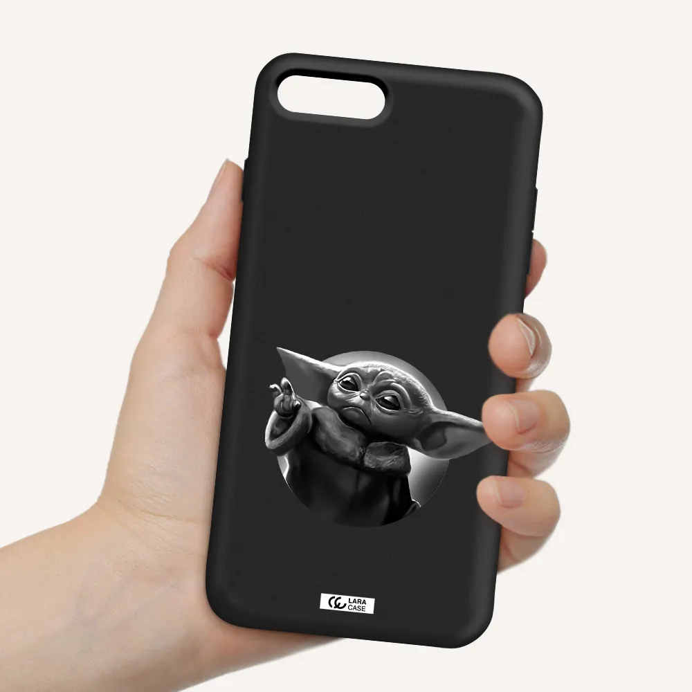 a black and white image of a baby yoda Apple iPhone 7 plus Silicone black Case