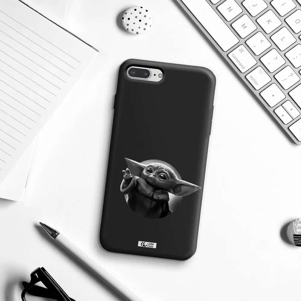 a black and white image of a baby yoda Apple iPhone 7 plus Silicone black Case