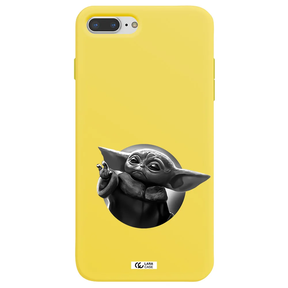 a black and white image of a baby yoda Apple iPhone 7 plus Silicone canary yellow Case