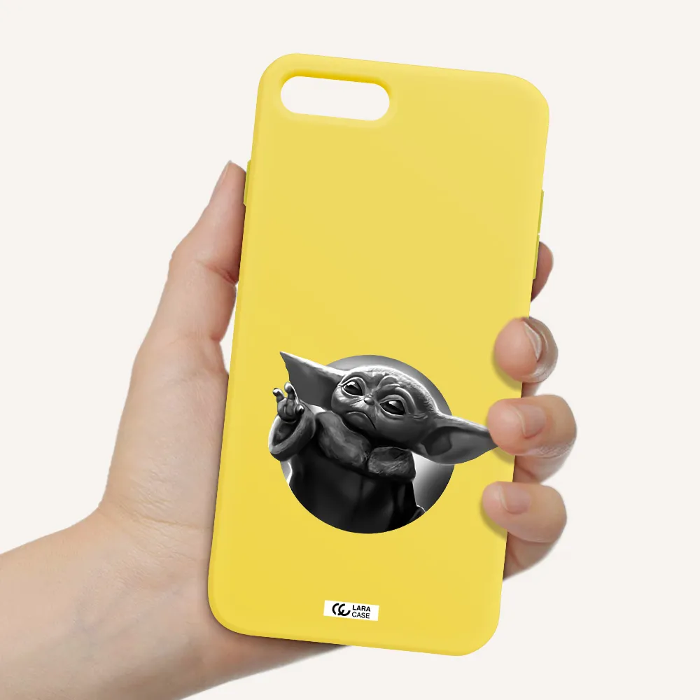 a black and white image of a baby yoda Apple iPhone 7 plus Silicone canary yellow Case