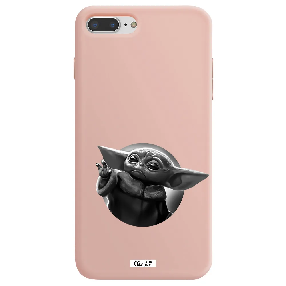 a black and white image of a baby yoda Apple iPhone 7 plus Silicone pastel pink Case