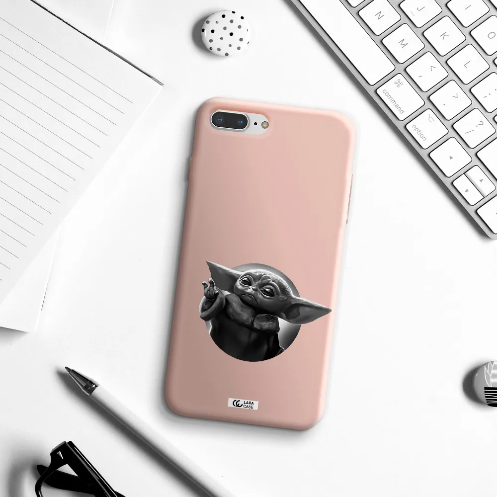 a black and white image of a baby yoda Apple iPhone 7 plus Silicone pastel pink Case